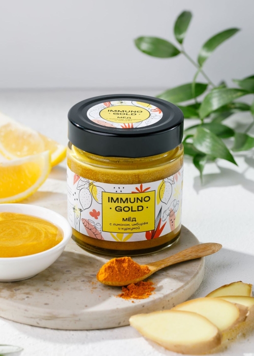 Мёд Immuno Gold с куркумой, имбирём и лимоном, 200 г